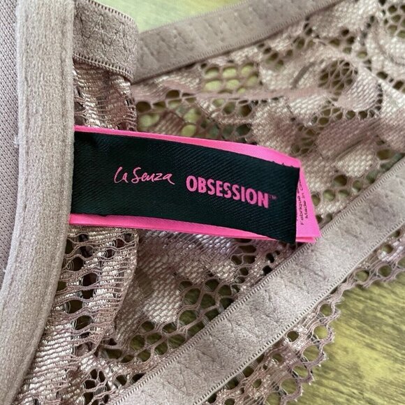 La Senza Obsession 36C Bra Mauve Padded Push Up Underwire Front Close Lace Back - Picture 7 of 8